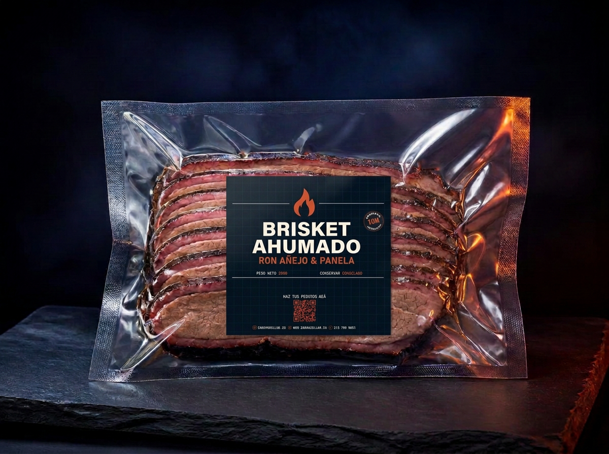 Brisket de res ahumado con ron añejo & panela empacada al vacío