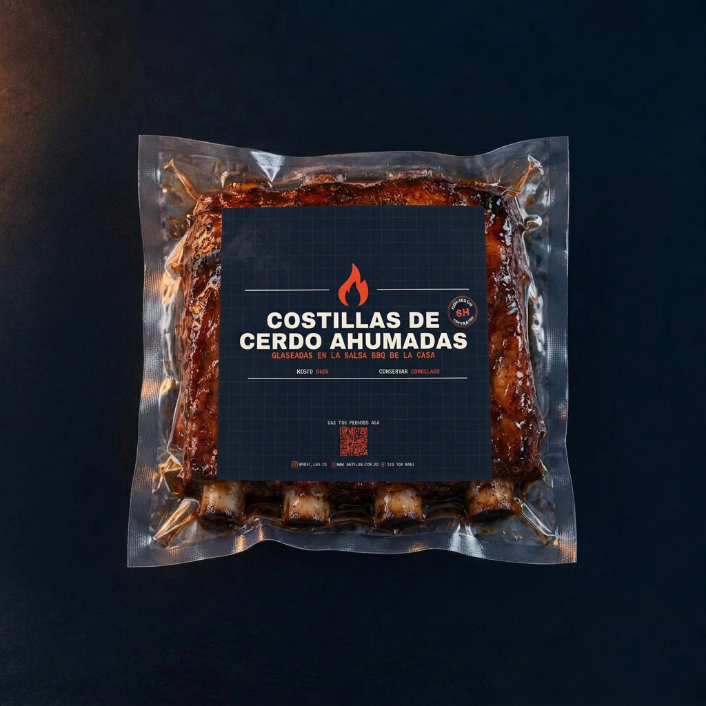 Costillas de cerdo ahumadas BBQ empacada al vacío