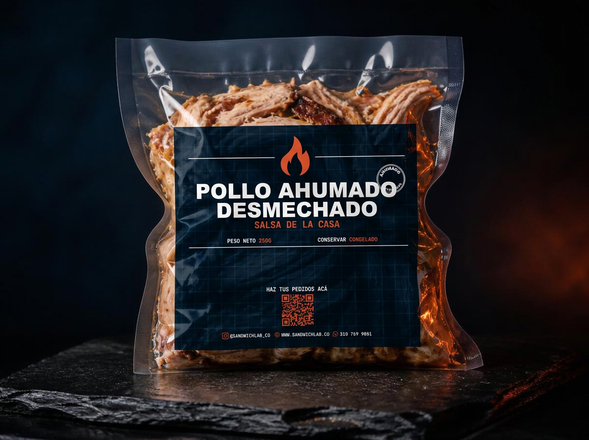 Pollo ahumado desmechado empacada al vacío