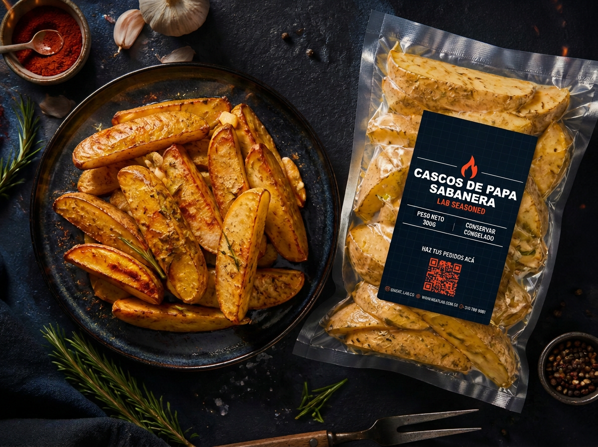 CASCOS DE PAPA SABANERA "LAB SEASONED" (KIT CONGELADO AL VACÍO) empacadas al vacío con sus salsas