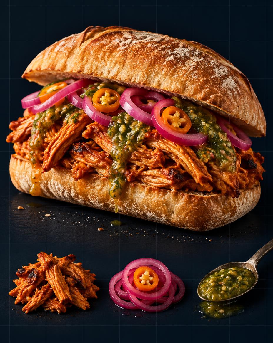 Pollo Pibil, Encurtido de Cebolla & Habanero y Salsa Verde listo para servir